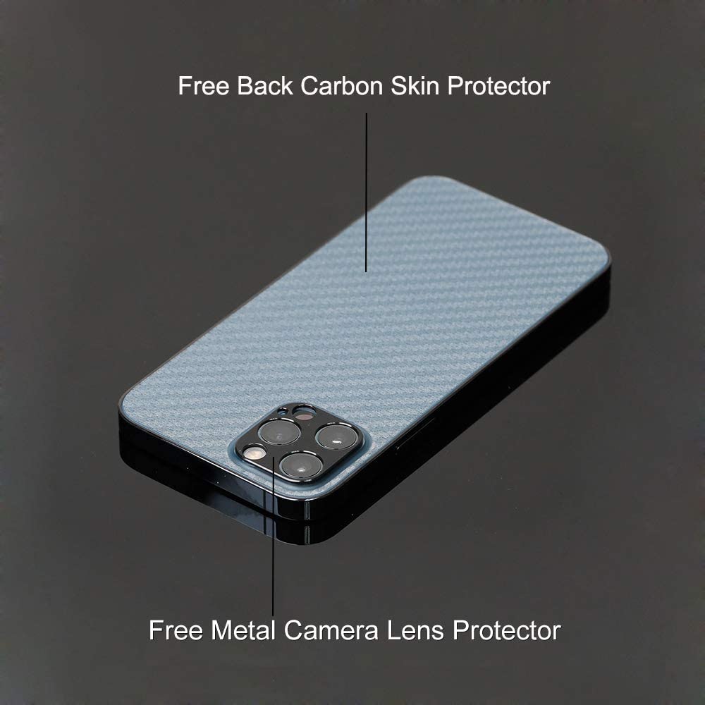 Apple iPhone 12 Pro Max (6.7") Ibywind Screen Protector [Pack of 2] with Camera Lens Protector (Graphite),Back Carbon Fiber Skin Protector,Including Easy Install Kit