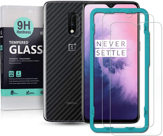 OnePlus 7 Ibywind Screen Protector [Pack of 2] with Camera Lens Protector,Back Carbon Fiber Skin Protector,Including Easy Install Kit