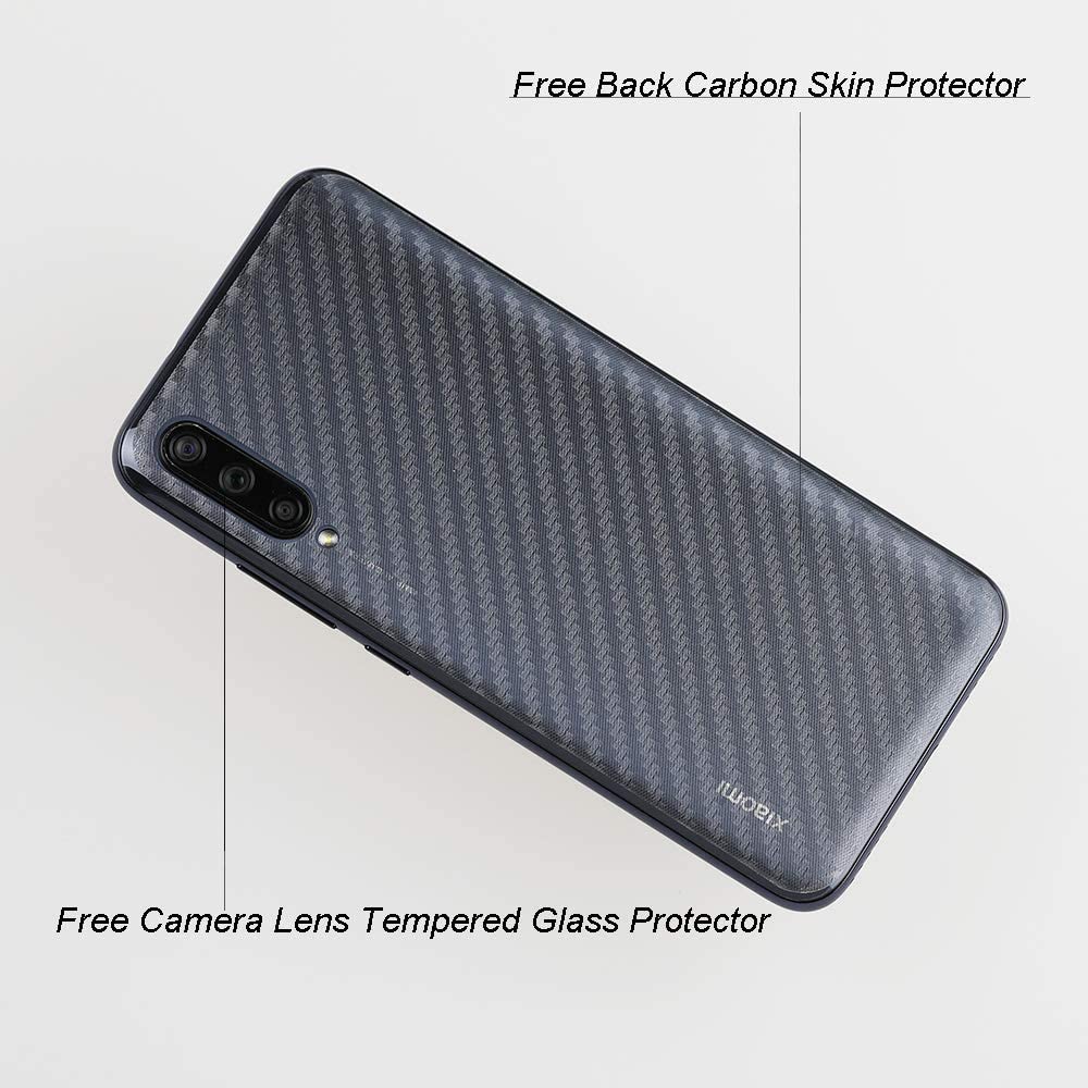 Mi A3 / Mi CC9e Ibywind Screen Protector [Pack of 2] with Camera Lens Protector,Back Carbon Fiber Skin Protector,Including Easy Install Kit