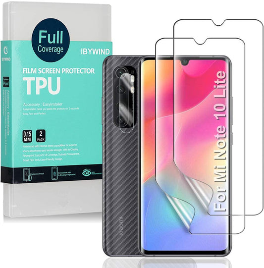 Mi Note 10 Lite Ibywind Hydrogel Film Screen Protector [Pack of 2],[Camera Lens Protector][Back Carbon Fiber Film Protector][In-Display Fingerprint Support][Bubble Free]
