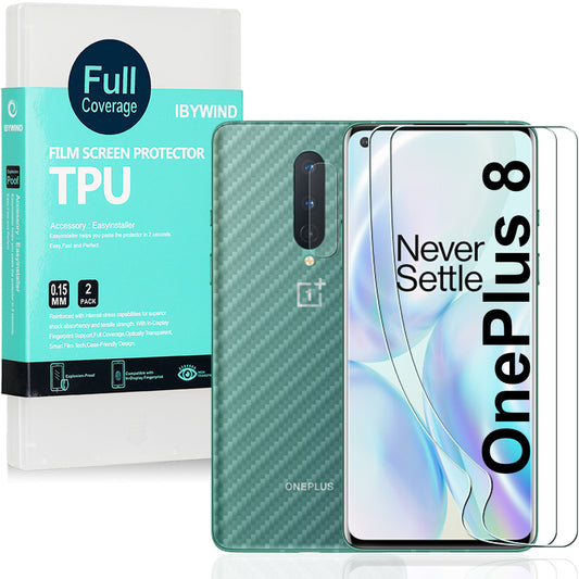 OnePlus 8 Ibywind Screen Protector [Pack of 2],[Camera Lens Protector][Back Carbon Fiber Film Protector][In-Display Fingerprint Support][Bubble Free]