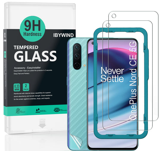 Oneplus Nord CE 5G Ibywind Screen Protector [Pack of 2] with Back Carbon Fiber Skin Protector,Including Easy Install Kit