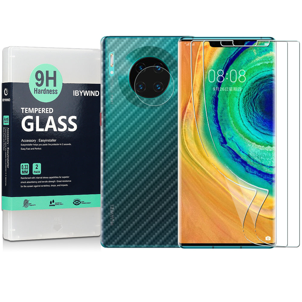 Huawei Mate 30 Pro Ibywind Clear TPU Film Screen Protector [Pack of 2],[Camera Lens Protector][Back Carbon Fiber Film Protector][In-Display Fingerprint Support][Bubble Free]