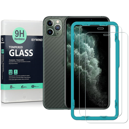 Apple iPhone 11 Pro Max/iPhone XS Max Ibywind Screen Protector [Pack of 2] with Back Carbon Fiber Skin Protector,Including Easy Install Kit,Tempered Glass Film