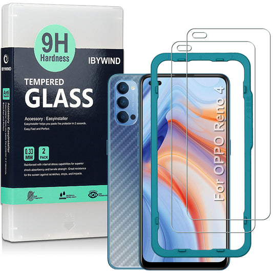 Oppo Reno 4 5G Ibywind Screen Protector [Pack of 2] with Back Carbon Fiber Skin Protector,Including Easy Install Kit