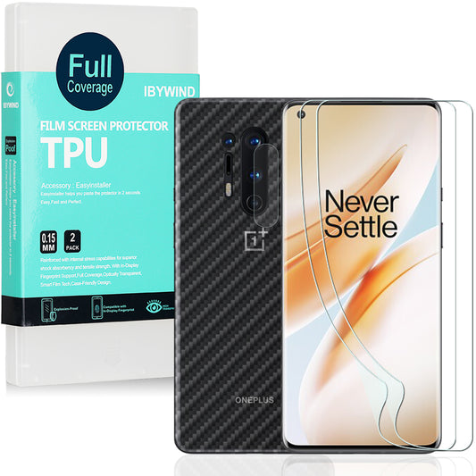 OnePlus 8 Pro Ibywind Screen Protector [Pack of 2],[Camera Lens Protector][Back Carbon Fiber Film Protector][In-Display Fingerprint Support][Bubble Free]